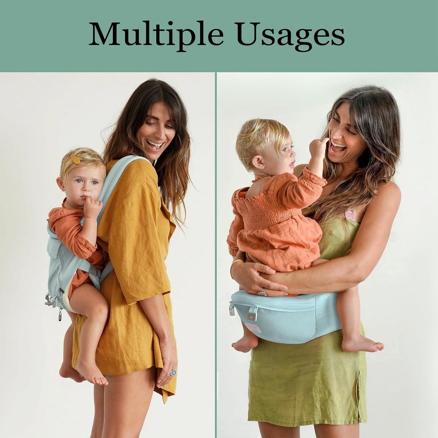 Baby Carrier, 3-in-1 Baby Carrier Newborn to Toddler with Hip Seat (Ergonomic M Position) for 0-36 Month/7-45lbs, Adjustable Size for Enhanced Lumbar Support,Perfect for On-The-go,Light Cyan