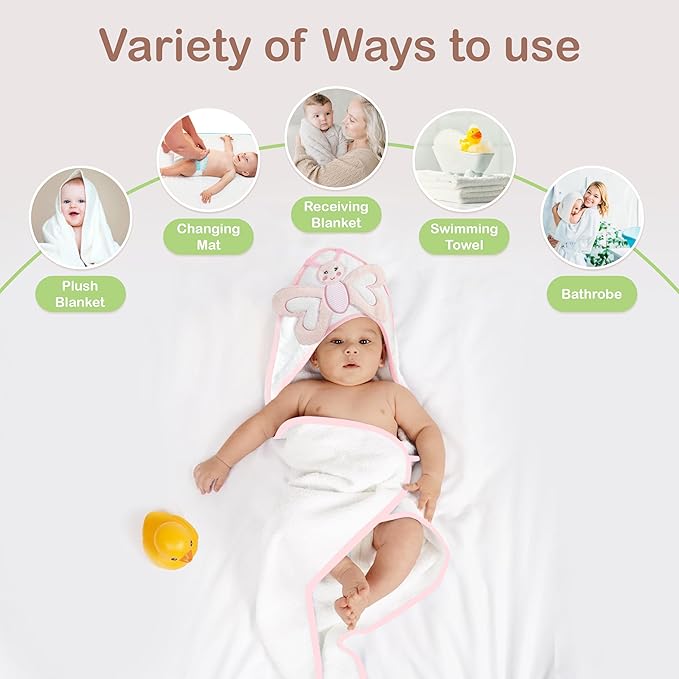 Mother's Choice Baby Hooded Towel - Large Size Cotton, Ultra-Soft & Absorbent Bath Towel for Newborns, Infants, Toddlers, Boys & Girls with Animal Hood (Butterfly)