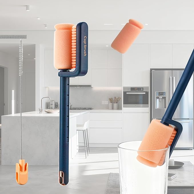 Bottle Brush Cleaner, 3-in-1 Water Bottle Cleaner Brush Straw Nipple Bottle Cleaner Brush Set Long Handle Bottle Cleaning Brush for Washing Tumblers, Sport Bottles, Cup Lid Cleaning Brush Blue