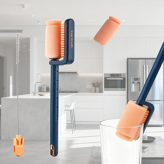 Bottle Brush Cleaner, 3-in-1 Water Bottle Cleaner Brush Straw Nipple Bottle Cleaner Brush Set Long Handle Bottle Cleaning Brush for Washing Tumblers, Sport Bottles, Cup Lid Cleaning Brush Blue