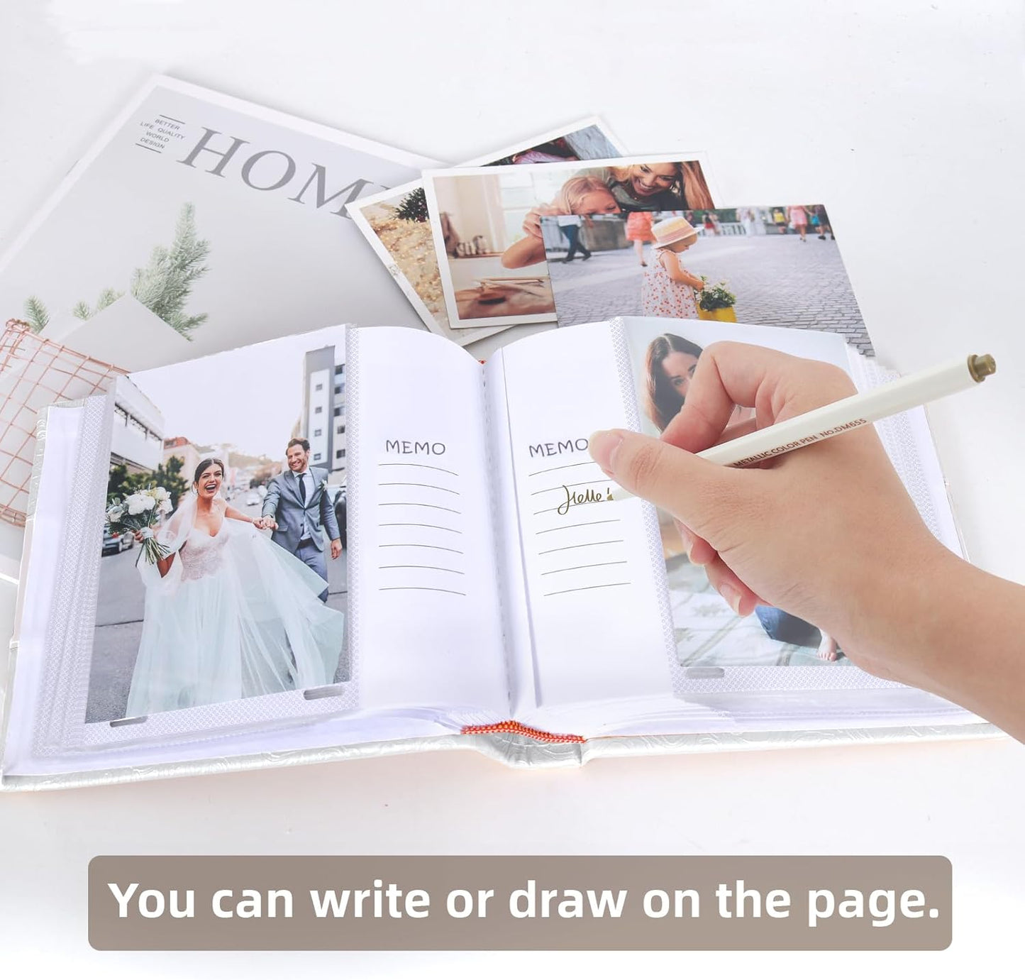 RECUTMS Photo Album 4x6 with Writing Space 100 Photos Photo Book, Leather Cover Picture Album with Memo Areas for Wedding Anniversary Family Baby Couple Valentines Graduation Travel (White)