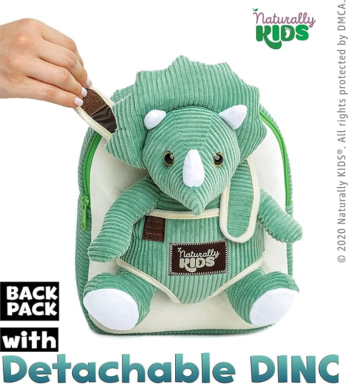 Green Triceratops Plush Stuffed Animal, Dinosaur Gifts for Kids 3-5, Dinosaur Backpack, Toddler Backpack for Boys, Girl