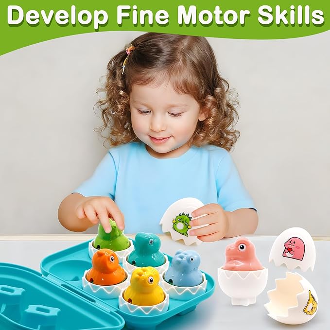 Dinosaur Egg Toys for Toddlers 1-3, Dino Matching Eggs Color Sorting Sensory Educational Learning Fine Motor Skills Shape Sorter Baby Puzzle Travel Game Montessori 1st Birthday Gifts Boy Kid