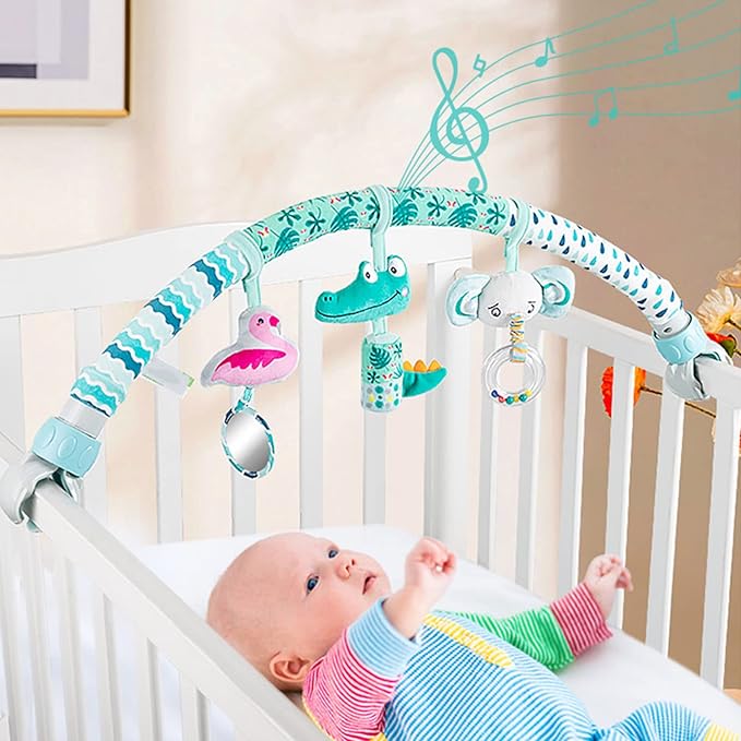 Caterbee Baby Bouncer Toy bar, Clip on Crib & Pram Activity Bar Toy Travel Arch Bassinet Toys for Toddlers (Animal)
