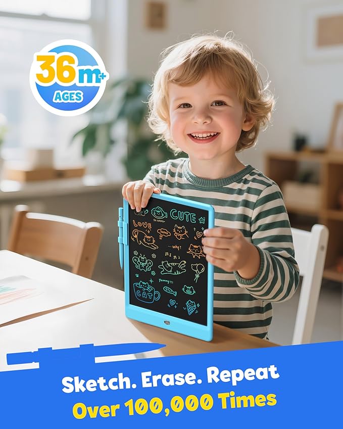 TEKFUN LCD Writing Tablet Doodle Board, 10inch Colorful Drawing Tablet Writing Pad, Kids Travel Essentials, Toddler Toys for 3 4 5 6 7 8 Year Old Girls Boys (Blue)