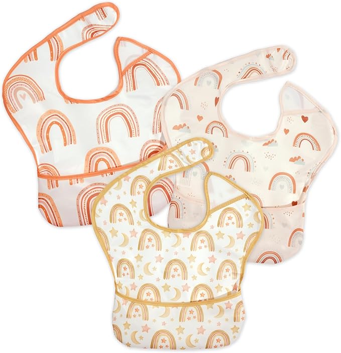 3-Pack Waterproof Baby Bibs for Eating - Lightweight Feeding Bibs, Mess Proof, Baby Essential Must Have for Eating
