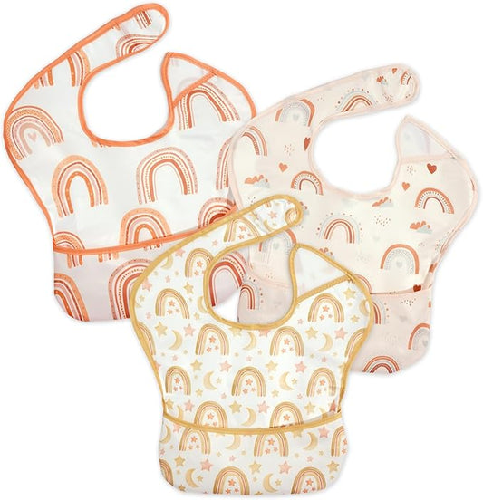 3-Pack Waterproof Baby Bibs for Eating - Lightweight Feeding Bibs, Mess Proof, Baby Essential Must Have for Eating