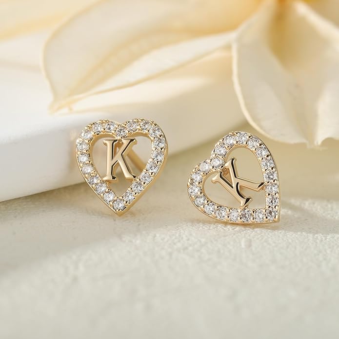 Anoup Christmas Gifts for Grandkids Girls Earrings - S925 Sterling Silver Post CZ Hypoallergenic Stud Heart Initial Earrings for Women Kids Jewelry Stocking Stuffers for Teen Girls Birthday Gifts