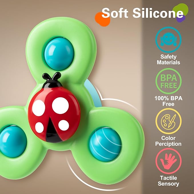 3PCS Suction Cup Spinner Toys for 1 2 Year Old Boys Spinning Toys Baby Toys 12-18 Months Sensory Toys for Toddlers 1-3 Easter Basket Stuffers Gifts for 1 Year Old Girls