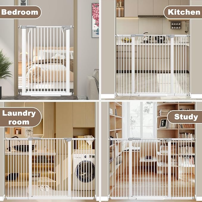 41" Extra Tall Cat Gate for Doorway, 54.5-60.2'' Metal Pet Baby Safe Gate, Extra Wide Pressure Mounted Child Door with Expansion Kit, No Drilling Baby Gate Indoor, No Climb Proof Gate, White