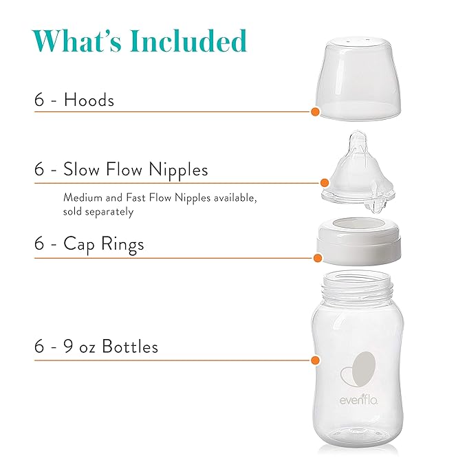 Evenflo Feeding Premium Proflo Venting Balance Plus Wide Neck Baby, Newborn and Infant Bottles - Helps Reduce Colic - 9 Ounce (Pack of 6)