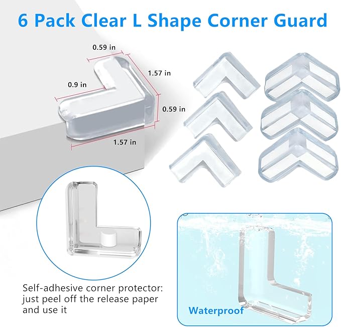 0.8 in x 16.4 FT,Edge Corner Protector Baby Proofing with 6 Corners,Soft Clear Furniture Table Corner Guard & Edge Safety Cabinet Door Bumper,Crib Bumpers,Window Sill Protector,Wall Protector