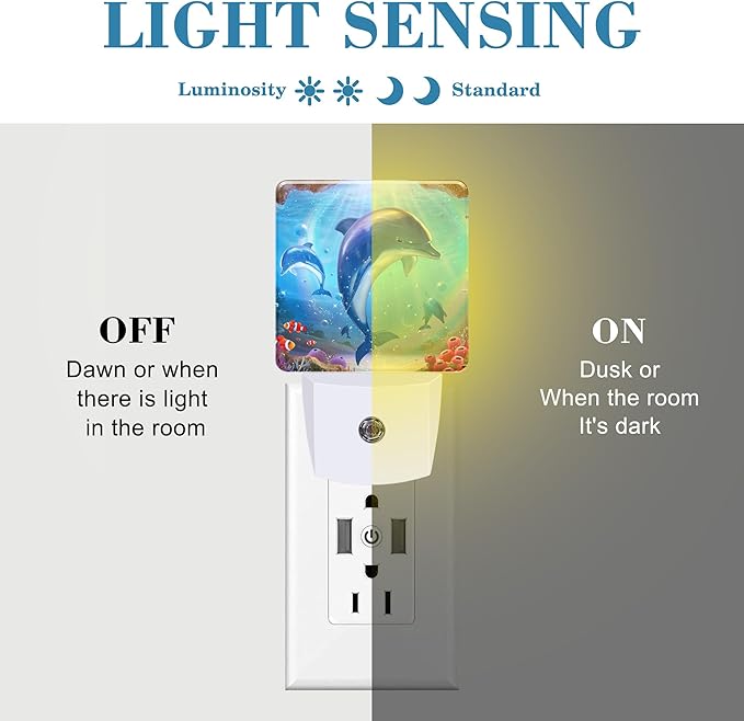 Night Light for Kids Girls Boys, Cute Dolphins in Tropical Sea LED Night Light Plug into Wall with Dusk to Dawn Sensor for Room Decor, Hallway, Kitchen, Bathroom, Nursery, Stairs