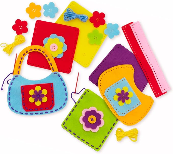 Serabeena Sew Your Own Bags - Sewing Kit for Kids - Felt Crafts for Ages 6-8 Plus - DIY Set Teaches Basic Stitch & Develops Fine Motor Skills - Fun Party Favors or Gifts - 6 Bags & Accessories