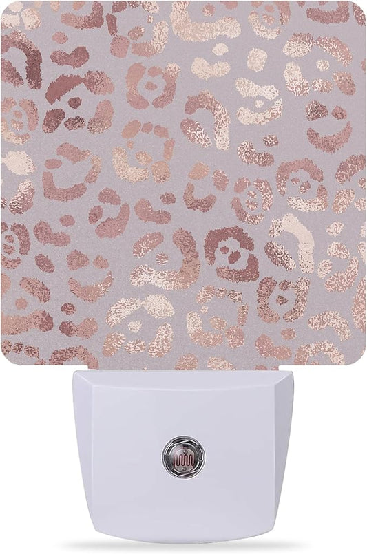 Night Lights Plug into Wall Rose Gold Leopard Night Lights Dusk to Dawn Sensor Led Lamp for Women Men,Led Lights for Stairway/Hallway/Bedroom,0.5W