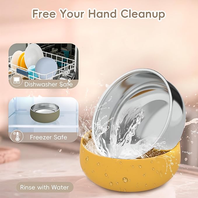 Bella's Friends Stainless Steel Baby Bowls with Silicone Sleeve 3 Pack, 5” for Toddlers Kids Feeding, Non-Slip, Non-Toxic, Mess-Free, Dishwasher Safe, Fit High Chair Size