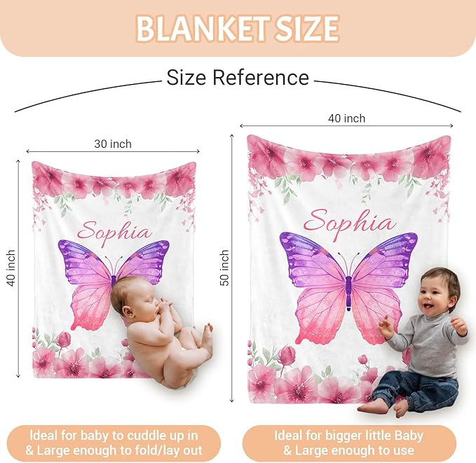 Personalized Baby Blankets for Girls & Boys - Super Soft Easter Blanket with Thick Double-Layer Dotted Backing, Personalized Baby Gifts for Baby Shower from Grandma (Pink-A, Customize Now)