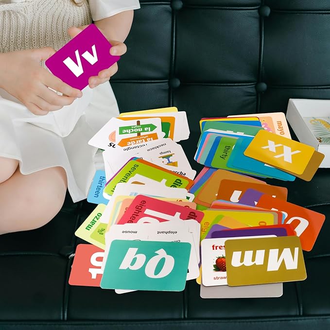 Ceiba Tree Spanish Flash Cards 100 English to Spanish Bilingual Flashcards Español Vocabulary Alphabet Number Colors Educational Learning Toys for Kids Adult Beginners Toddlers Grade School Classroom