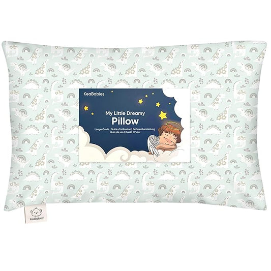 Toddler Pillow with Pillowcase - 13x18 My Little Dreamy Kids Travel Bed Pillows for Sleeping, Organic Cotton Small Pillowcase, Soft & Breathable, Machine Washable, Toddlers 2-5 Years Old (DinoBloom)