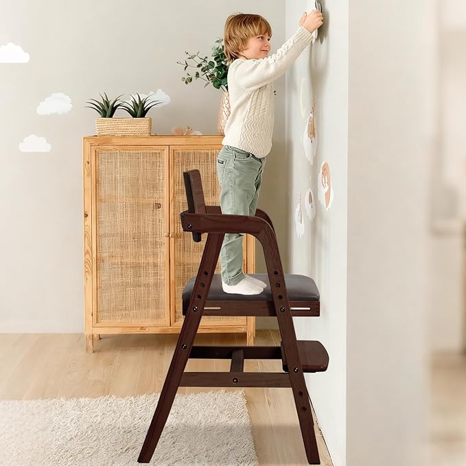Solid Wood high Chairs for Toddlers,High Chair Grows with Kid for Dining, Study Chair for Children, Walnut Color