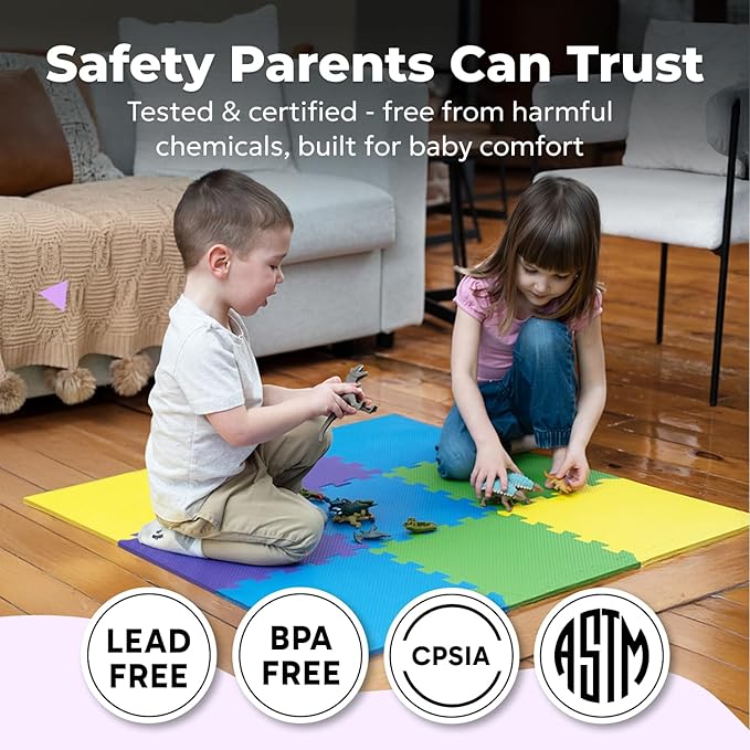 MioTetto Baby Play Mat, Comfortable Tummy Time Mat – Portable Foam Floor Tiles, Safe baby mat for floor for Crawling & Development, Soft play mat for babies 0-6 months, Stylish interlocking foam tiles