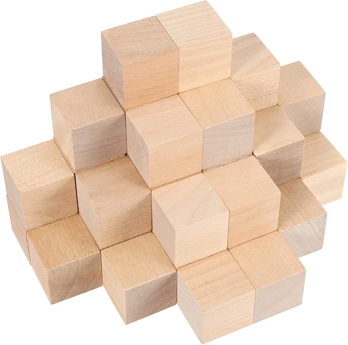200 PCS 1 x 1 x 1 Inch Wooden Cubes, 2.5cm Unfinished Square Wooden Blocks, Smooth Blank Wood Blocks for Crafts, Painting DIY Projects