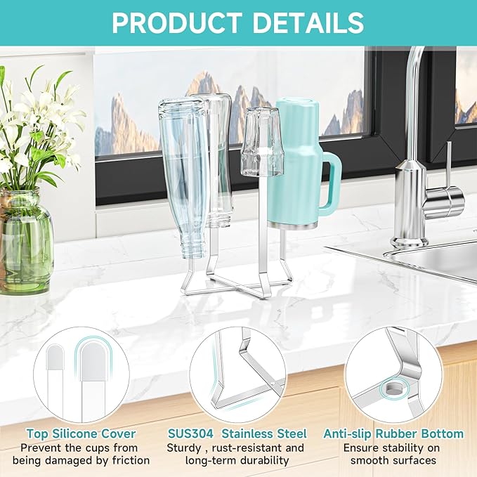 Foldable Bottle Drying Rack, Reusable Storage Bag Dryer, Space Saving Cup Draining Holder Drying Rack for Bottles, Plastic Bags, and Cups (1, Sliver)