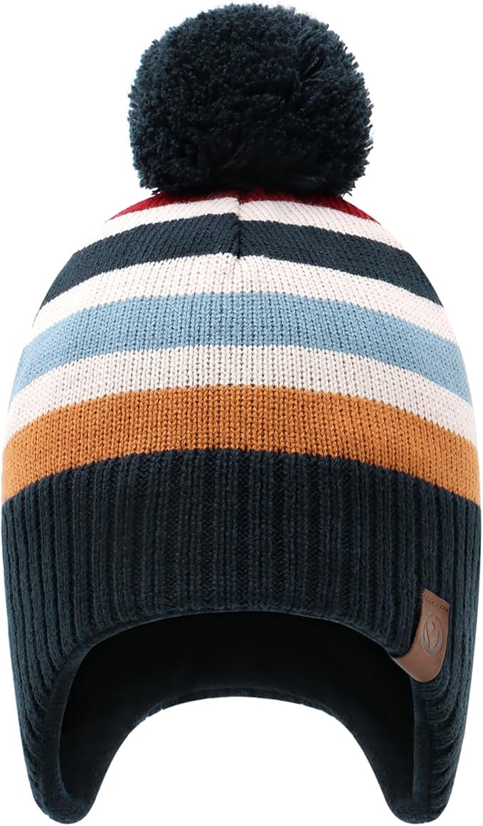 Duoyeree Kids Beanie Hat for Boys Girls Pom-pom Kint Hats Cozy Lining Winter Skull Cap