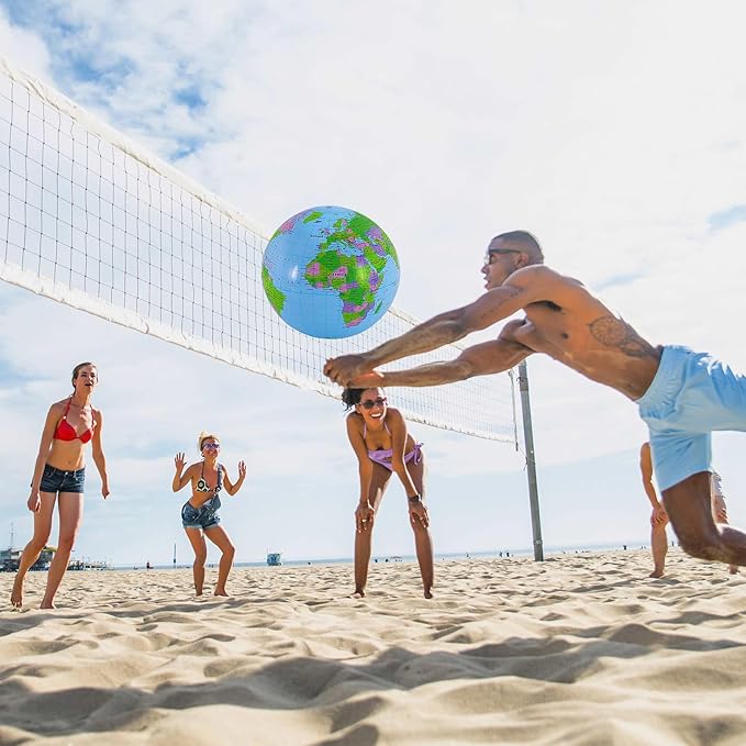 16 Inch Inflatable Globe,Blow up World Globe Beach Ball,Inflatable Earth Beach Ball for Beach Playing or Teaching,Party Bags,Summer Pool Party,PVC Material
