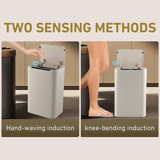 ELPHECO Stainless Steel Office Trash Can Motion Sensor Garbage Can Touchless Smart Trash Can Automatic Waste Bin for Kitchen, Office, Bathroom (Cream Beige, 5.5 Gallons)