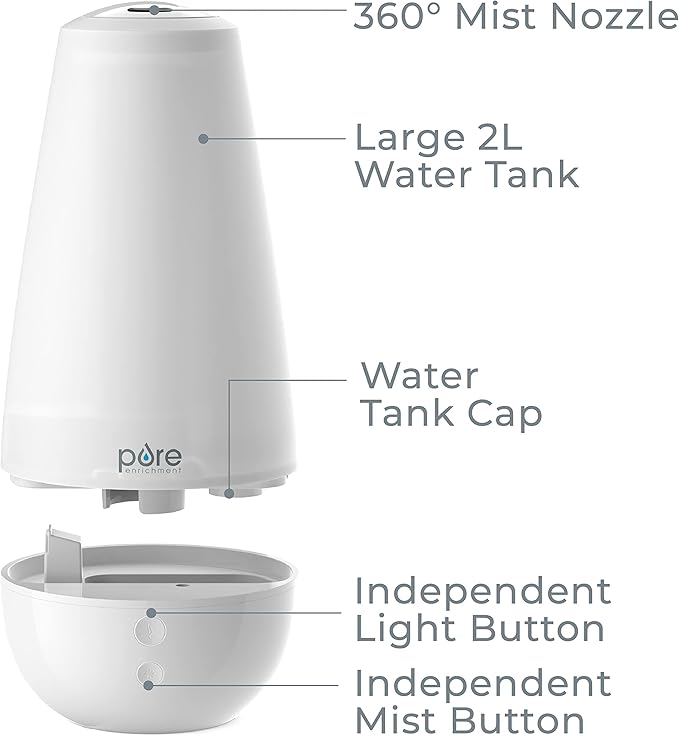 Pure Enrichment PureSpa XL 3-in-1 Cool Mist Humidifier, Essential Oil Diffuser & Mood Light - 2L Tank Provides Powerful Mist Coverage up to 350 sq ft in Bedroom, Office & Large Rooms