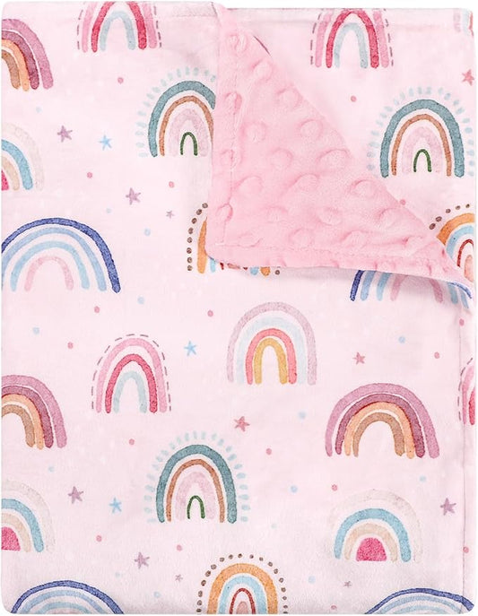 Super Soft Minky Toddler Blanket 30x40 Inches, Double Layer, Dotted Backing, Floral Baby Crib Blanket for Nursery, Car Seat, Pet, Rainbow