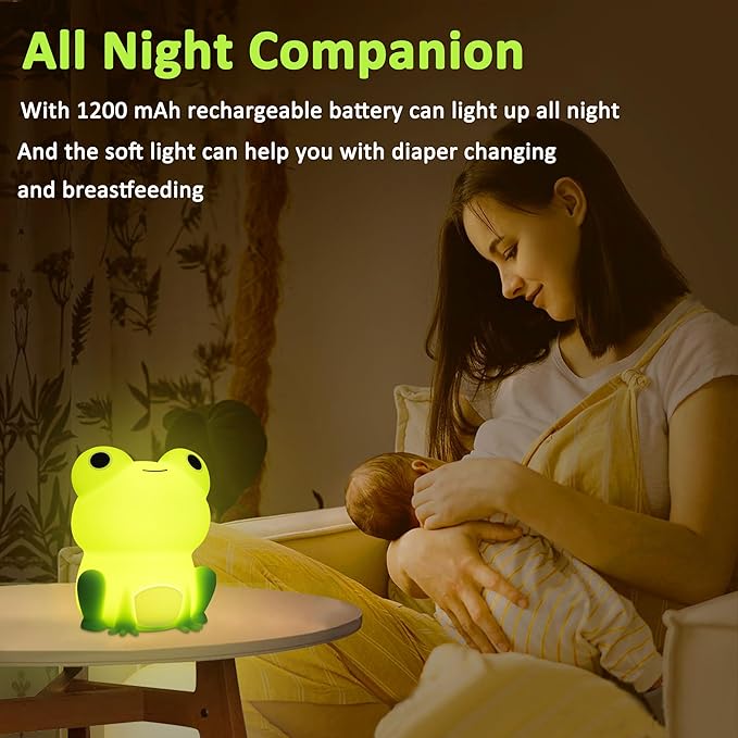 Frog Night Light for Nursery, Rechargeable Dimmable Bedside Lamp with Touch Control(ABS+SIL), Portable Kids Gift for Girls, Boys, Babies