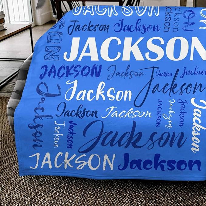 Custom Blanket with Name for Kids Boys Girls, Personalized Name Throw Blanket Sapphire Blue, Cozy and Fluffy Crib Blankets for Birthday Christmas, Customized Toddler Receiving Blankets for New Moms