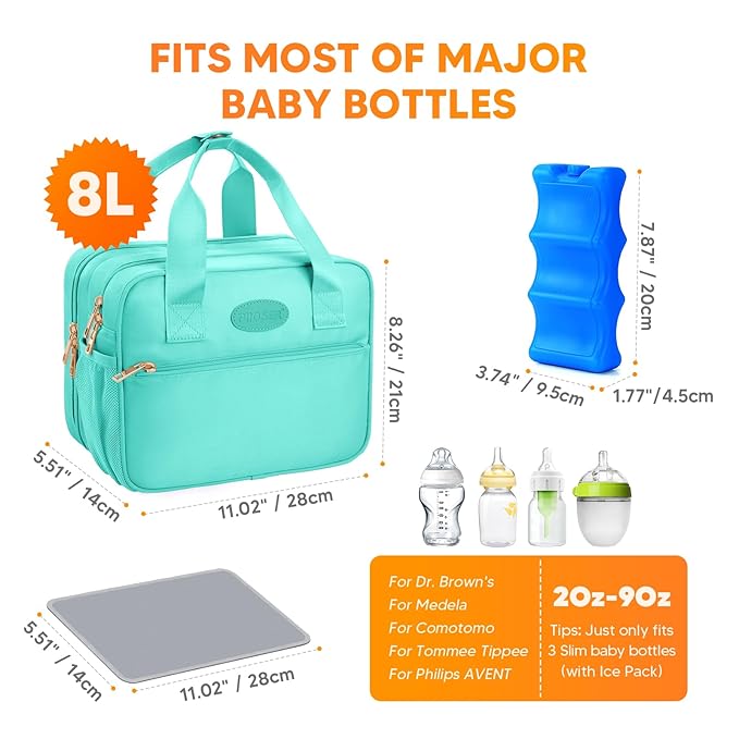 PIIOSER Breastmilk Cooler Bag with Ice Pack, Compatible with Wearable Breast Pumps & Accessories - Portable Pumps Carrying Case for Nursing & Working Moms (Green-Small)