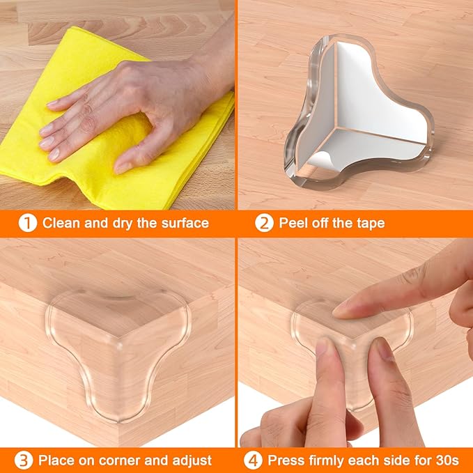 Corner Protector Baby Proofing，E-PRONSE 12Pcs Pre-Taped Clear Corner Protectors, Table Corner Protectors for Baby Furniture with Strong Adhesion, No Odor and Safe PVC