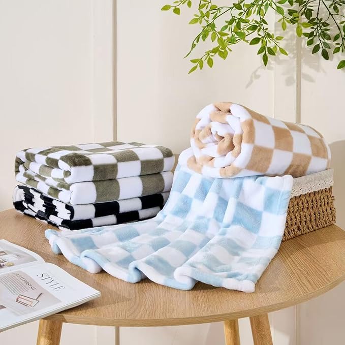 4 Pcs Baby Blankets, Fluffy Small Crib Blankets for Boys, Fleece Checkered Blanket, Toddler Receiving Blankets 30×40