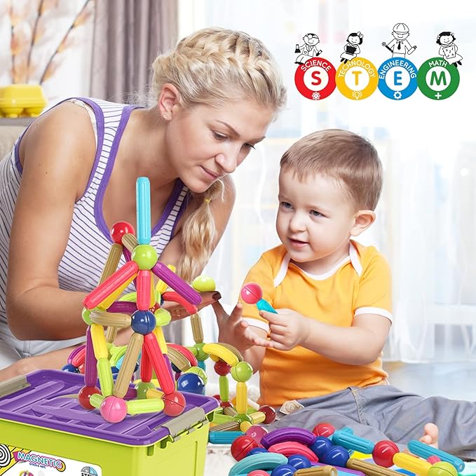 88 Piece Magnetic Balls and Rods Set,Magnetic Building Toys Colorful DIY STEM Building Blocks Sticks for Ages 3+ Year Old Children Boy Girl Educational Construction Toy