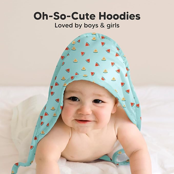 KeaBabies Hooded Baby Towel for Newborn - Viscose Derived from Bamboo Large Baby Bath Towels with Hood for Boys, Girls, Toddler, Extra Absorbent & Soft Newborn Bath Essentials (Melon Beat, Regular)