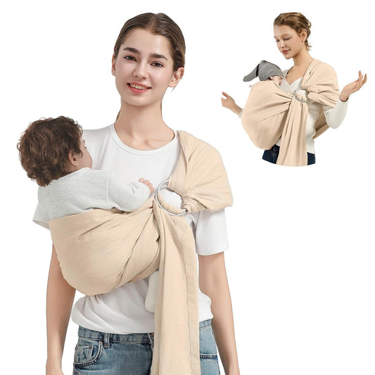 Baby Wrap Ring Sling 7-35 lbs, Baby Sling Carrier for Newborn, Toddler, Infant Holder, Lightweight Baby Carrier Wraps, Cream