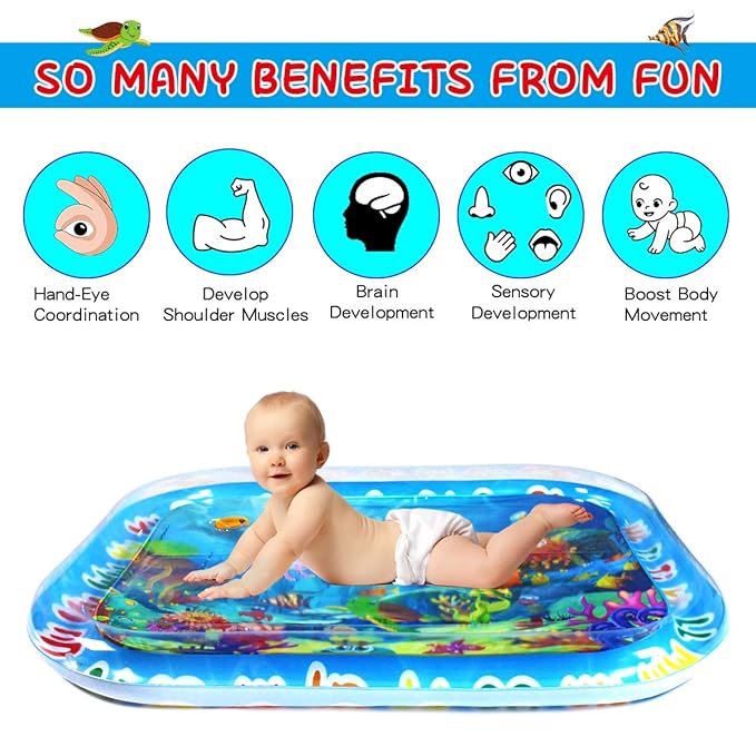 ZHUYNXIR Extra Big Infant Water mat, Large Water Play mat, Seas and Oceans Tummy Baby Toys with BB Call, Fun Early Development Activity Play Center for Newborn (39.5x31.5 in)