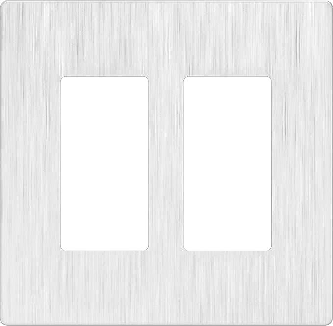 LIDER Brushed Finish Decorator Switch Cover, Screwless Wall Plate, Mid-Size 2-Gang 4.88" x 4.92", Unbreakable Polycarbonate Thermoplastic, UL Listed, LSWP-32M-BW, Brushed White