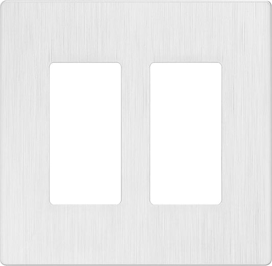 LIDER Brushed Finish Decorator Switch Cover, Screwless Wall Plate, Mid-Size 2-Gang 4.88" x 4.92", Unbreakable Polycarbonate Thermoplastic, UL Listed, LSWP-32M-BW, Brushed White