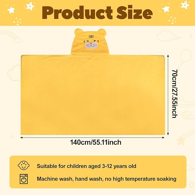 Toddler Bath Towel, Baby Hooded Towel, Ultra Absorbent Soft Shower Towel, Unisex Baby Bath Towel, Baby Towels with Hood for Kids Boys Girls, 27.5" x 55" (Yellow-Tiger)