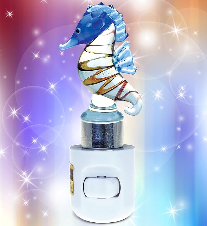 COTA Global Seahorse Night Light - Home Décor Wall Plug in Night Light with Switch, Unique Decorative Hand Made LED Glass Art Nightlight for Bathroom, Nursery - 4.5 Inches