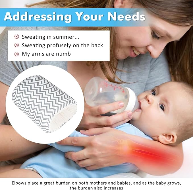 Nursing Arm Pillows for Breastfeeding,Baby Feeding Arm Pillow Portable and Washable for Travel, Soft Cotton Ergonomic Bottle Nursing Essentials（Grey Stripe）