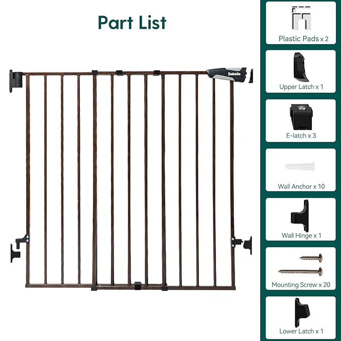 Babelio Baby Gate for Stairs & Doorways, 26-43" W 28" H No Bottom Bar| Easy Installation| One-Handed Operation| Auto-Close| Hardware Mount (Drill Needed) Safety Dog/Pet Gate (Black Wood Pattern)