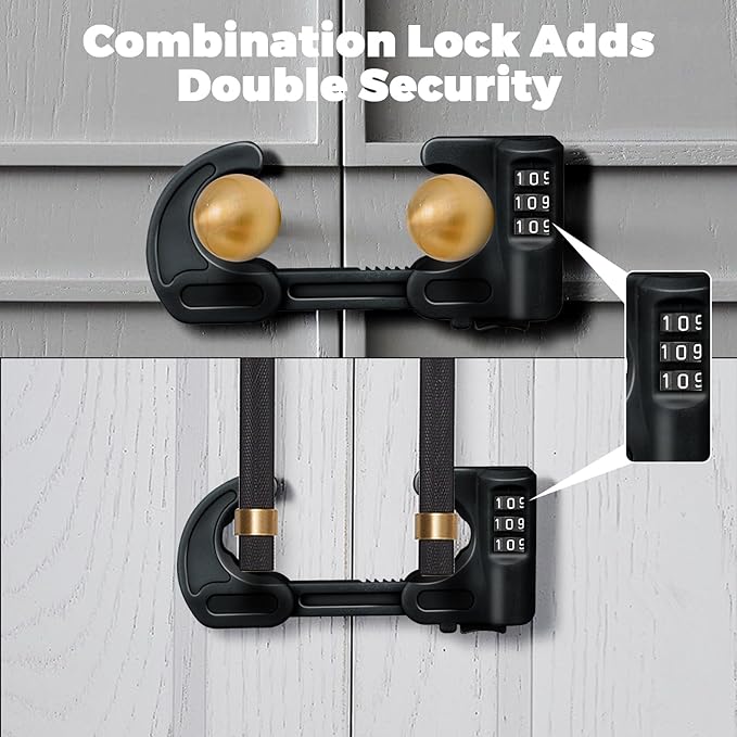 4 Pack Cabinet Locks with Combination Baby Proof Cabinet Door Lock Multifunctional Adjustable Child Safety Lock Knobs Door Lock for Home Refrigerator Doors Cabinet Knobs Double-Door Cabinet (Black)