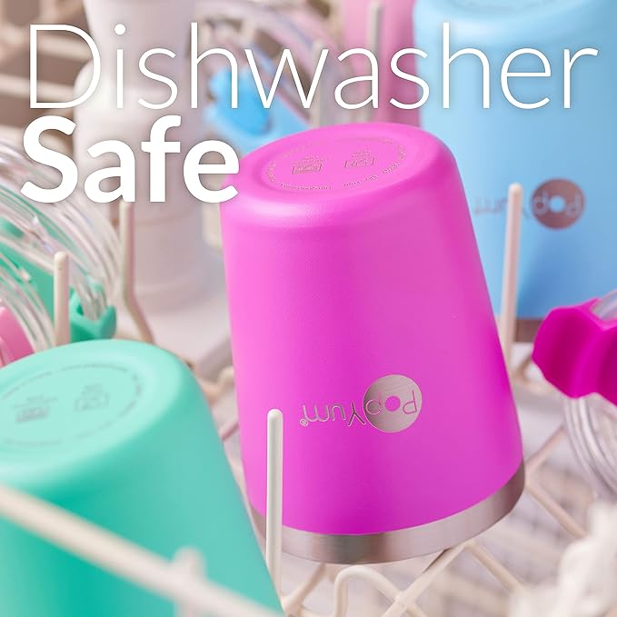 PopYum 9oz Insulated Stainless Steel Kids’ Cups with Lid and Straw, 2-Pack, Orange, Blue, stackable, sippy, baby, child, toddler, tumbler, double wall, vacuum, leak proof