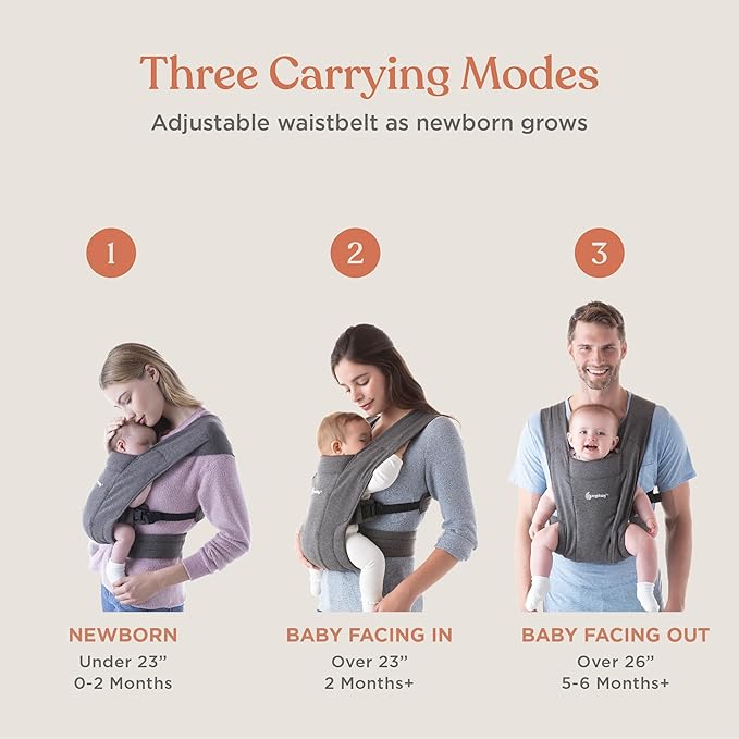 Ergobaby Embrace Baby Carrier Newborn to Toddler - Lightweight Ergonomic Baby Carriers - Cozy Essentials (7-25 Pounds), Soft Air Mesh, Washed Black